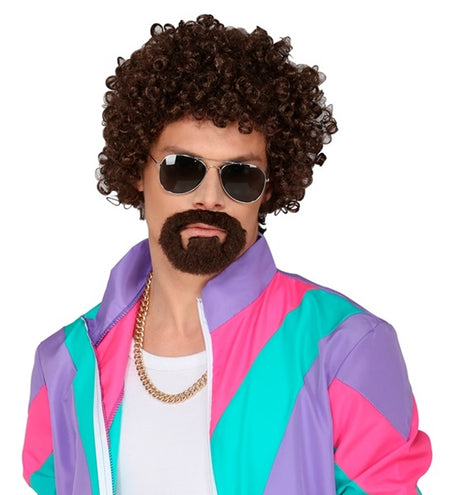 e-carnavalskleding-SYK Krulpruik disco met ringbaard bruin