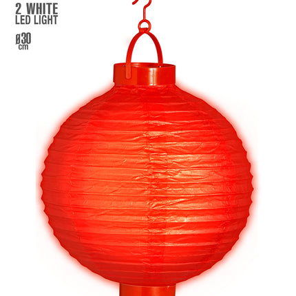 e-carnavalskleding-SYK Lampion Met Licht 30Cm Rood