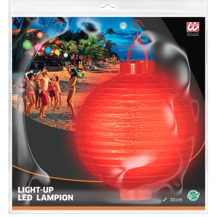e-carnavalskleding-SYK Lampion Met Licht 30Cm Rood