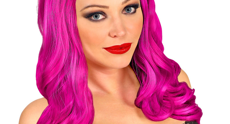 e-carnavalskleding-SYK Lange pruik roxy roze/ fuchsia
