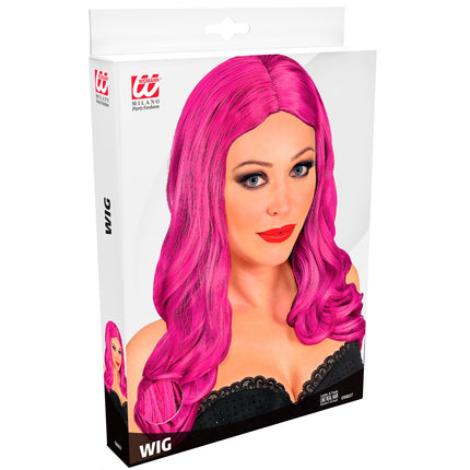 e-carnavalskleding-SYK Lange pruik roxy roze/ fuchsia
