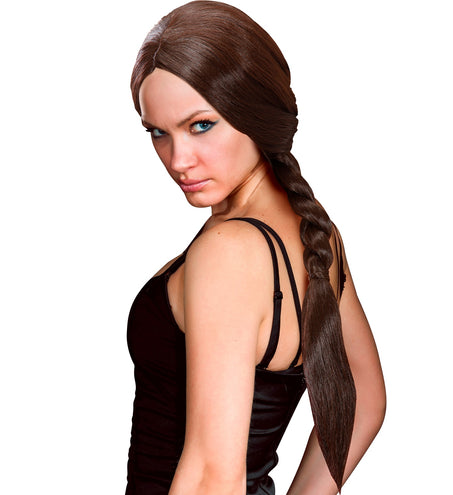 e-carnavalskleding-SYK Lara Croft Tomb raider pruik bruin