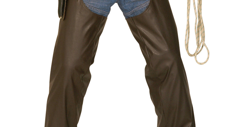 e-carnavalskleding-SYK Lederlook cowboy broek met chaps bruin