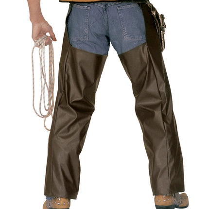 e-carnavalskleding-SYK Lederlook cowboy broek met chaps bruin