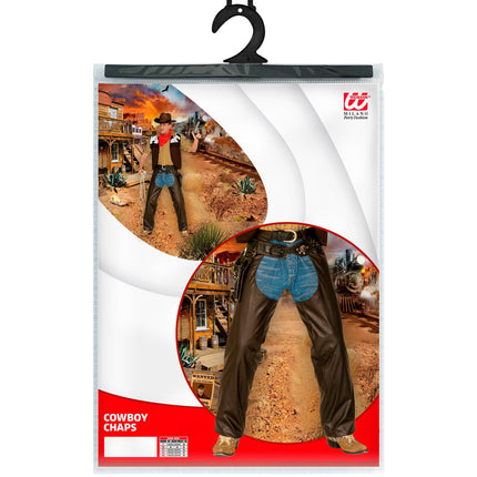 e-carnavalskleding-SYK Lederlook cowboy broek met chaps bruin