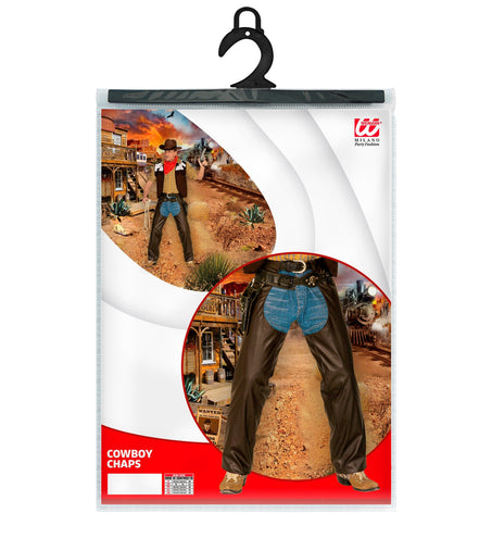 e-carnavalskleding-SYK Lederlook cowboy broek met chaps bruin