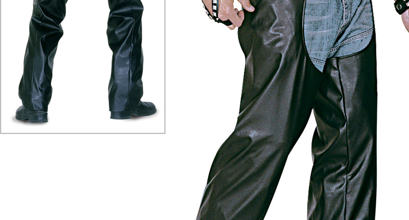 e-carnavalskleding-SYK Lederlook rock 'n roll broek met zwarte chaps