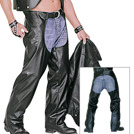 e-carnavalskleding-SYK Lederlook rock 'n roll broek met zwarte chaps