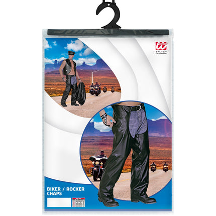 e-carnavalskleding-SYK Lederlook rock 'n roll broek met zwarte chaps