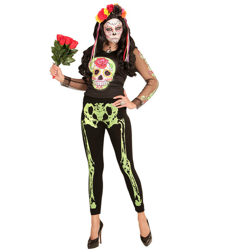 e-carnavalskleding-SYK Legging skelet neon groen