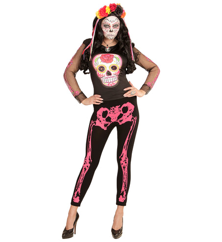 e-carnavalskleding-SYK Legging skelet neon roze