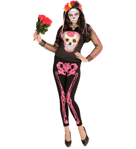 e-carnavalskleding-SYK Legging skelet neon roze