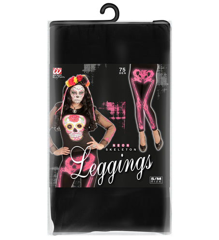 e-carnavalskleding-SYK Legging skelet neon roze