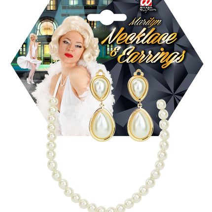 e-carnavalskleding-SYK Marilyn Monroe parel ketting en oorbellen