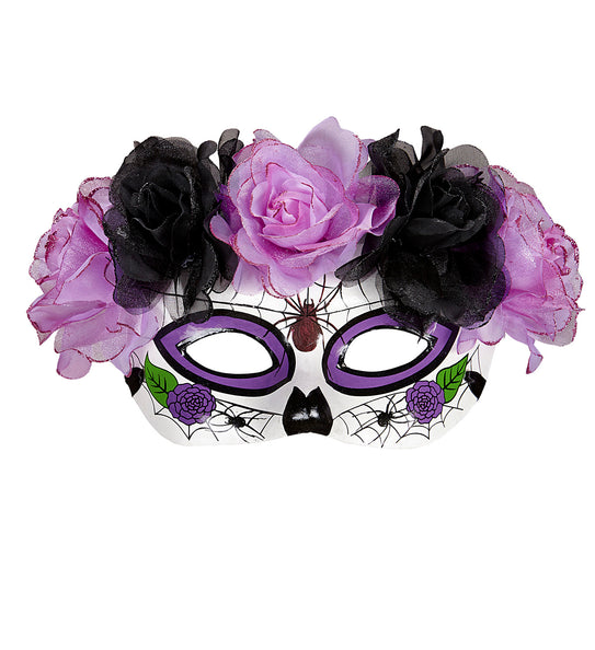 e-carnavalskleding-SYK Masker Dia De Los Muertos Met Paars/Zwarte Rozen