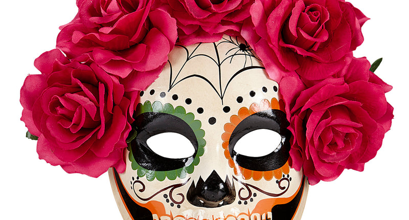 e-carnavalskleding-SYK Masker Dia De Los Muertos Met Rode Rozen