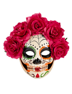 e-carnavalskleding-SYK Masker Dia De Los Muertos Met Rode Rozen