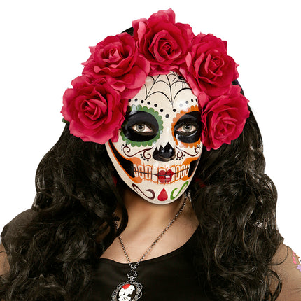 e-carnavalskleding-SYK Masker Dia De Los Muertos Met Rode Rozen