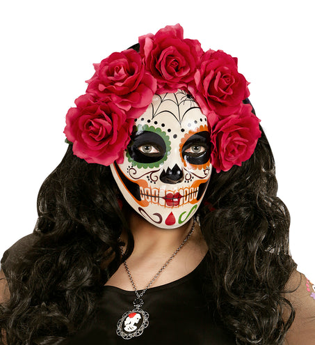 e-carnavalskleding-SYK Masker Dia De Los Muertos Met Rode Rozen