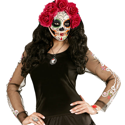 e-carnavalskleding-SYK Masker Dia De Los Muertos Met Rode Rozen
