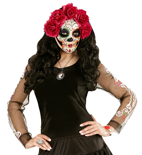 e-carnavalskleding-SYK Masker Dia De Los Muertos Met Rode Rozen