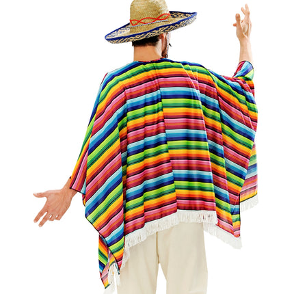 e-carnavalskleding-SYK Mexicaanse poncho regenboog met sombrero
