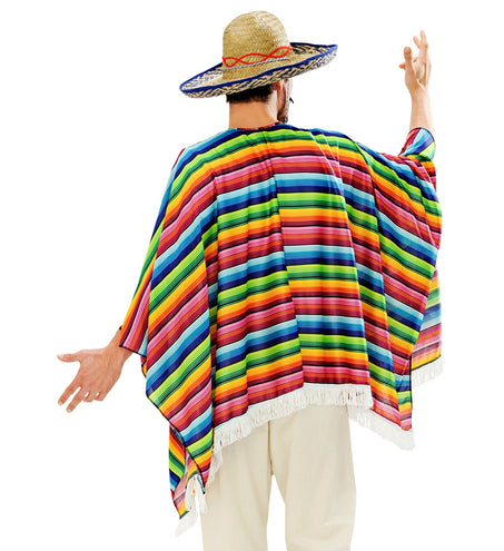 e-carnavalskleding-SYK Mexicaanse poncho regenboog met sombrero