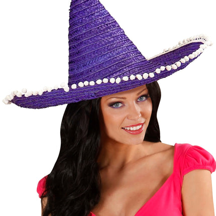 e-carnavalskleding-SYK Mexicaanse sombrero paars met bolletjes
