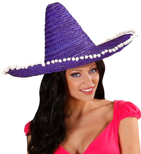e-carnavalskleding-SYK Mexicaanse sombrero paars met bolletjes