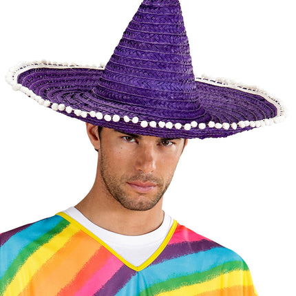 e-carnavalskleding-SYK Mexicaanse sombrero paars met bolletjes