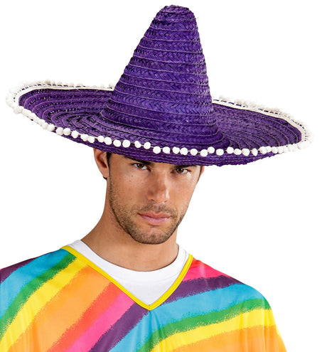 e-carnavalskleding-SYK Mexicaanse sombrero paars met bolletjes