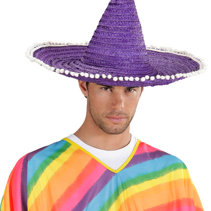 e-carnavalskleding-SYK Mexicaanse sombrero paars met bolletjes