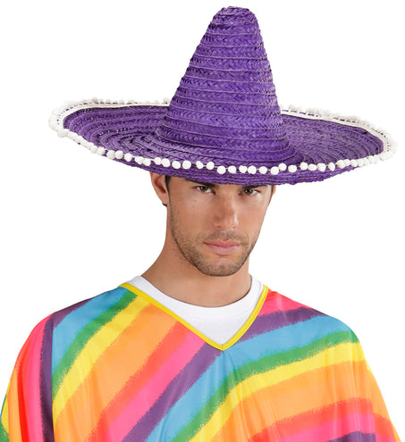 e-carnavalskleding-SYK Mexicaanse sombrero paars met bolletjes