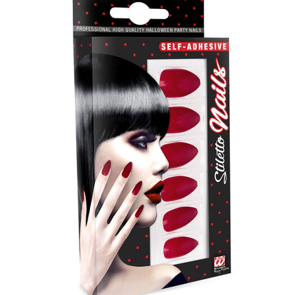 e-carnavalskleding-SYK Nagels Stiletto Bordeaux Rood