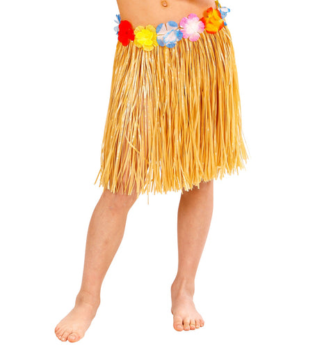 e-carnavalskleding-SYK Naturel Hawaiirokje met bloemenriem kind