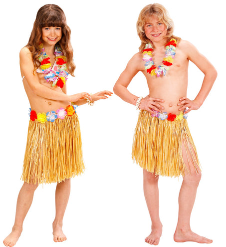 e-carnavalskleding-SYK Naturel Hawaiirokje met bloemenriem kind