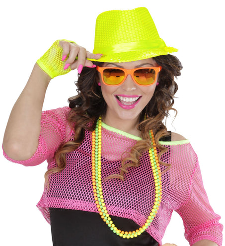e-carnavalskleding-SYK Neon gele hoed met glitters