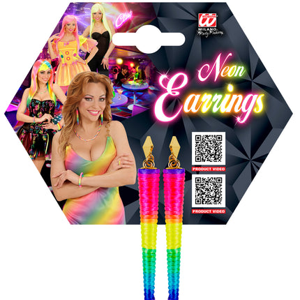e-carnavalskleding-SYK Neon kleurige cone oorbellen