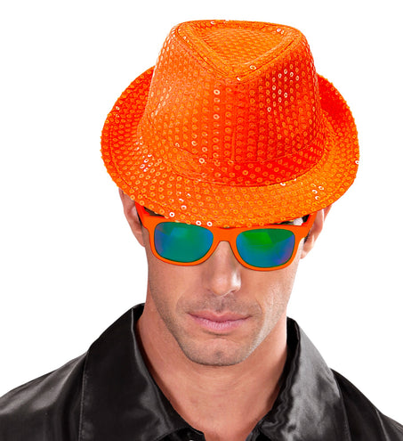e-carnavalskleding-SYK Neon oranje hoed met glitters