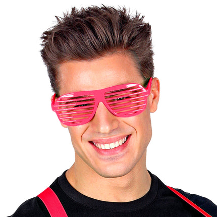 e-carnavalskleding-SYK Neon roze bril met luikjes