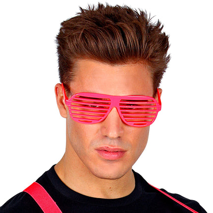 e-carnavalskleding-SYK Neon roze bril met luikjes