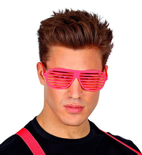 e-carnavalskleding-SYK Neon roze bril met luikjes