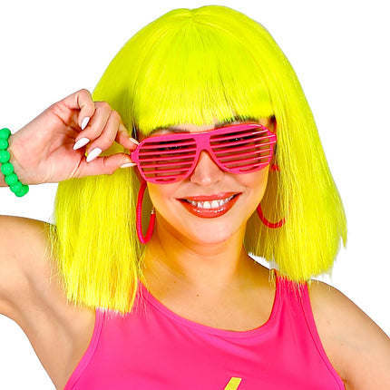 e-carnavalskleding-SYK Neon roze bril met luikjes