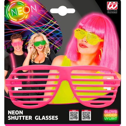 e-carnavalskleding-SYK Neon roze bril met luikjes