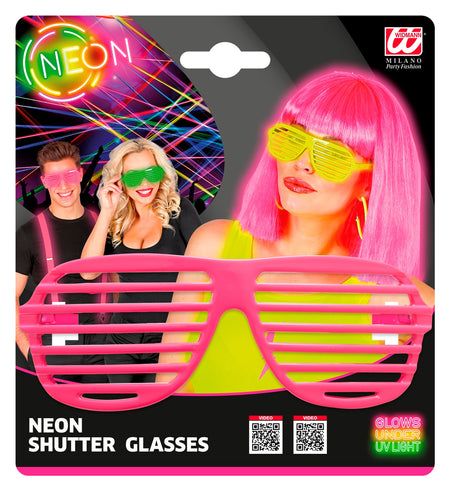 e-carnavalskleding-SYK Neon roze bril met luikjes