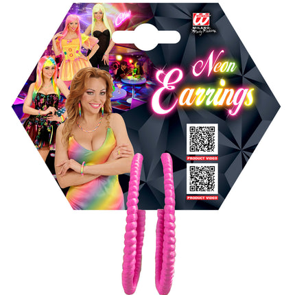 e-carnavalskleding-SYK Neon roze oorbellen voor