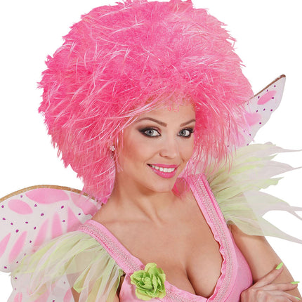 e-carnavalskleding-SYK Neon roze pruik Britt kort haar