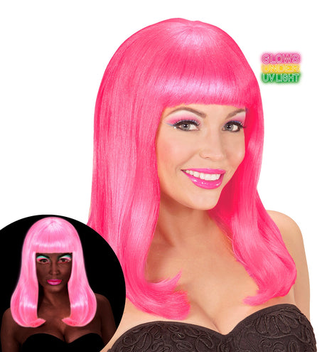 e-carnavalskleding-SYK Neon roze pruik  Patsy