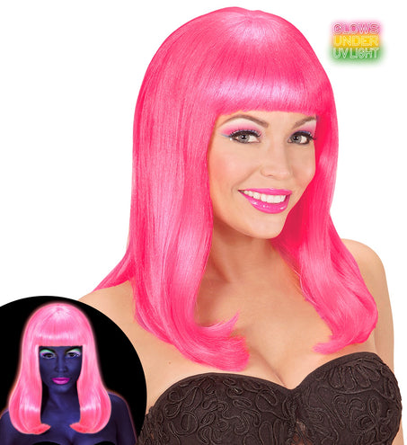e-carnavalskleding-SYK Neon roze pruik  Patsy