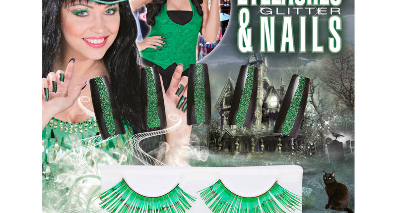 e-carnavalskleding-SYK Nepwimpers groen met nepnagels